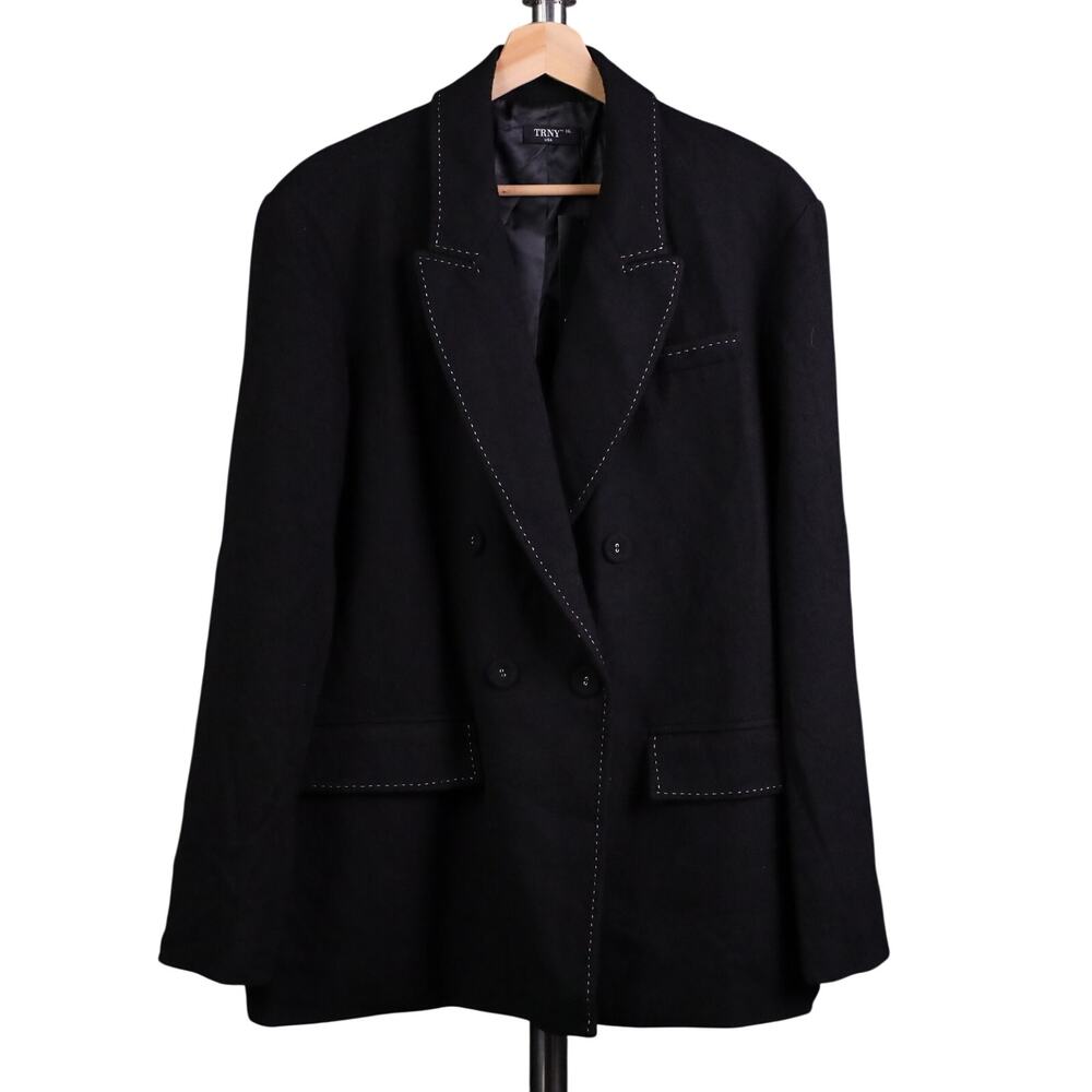 TRNY USA Oversized Blazer Jacket Women's XXL Black Double Breasted Classic NWT